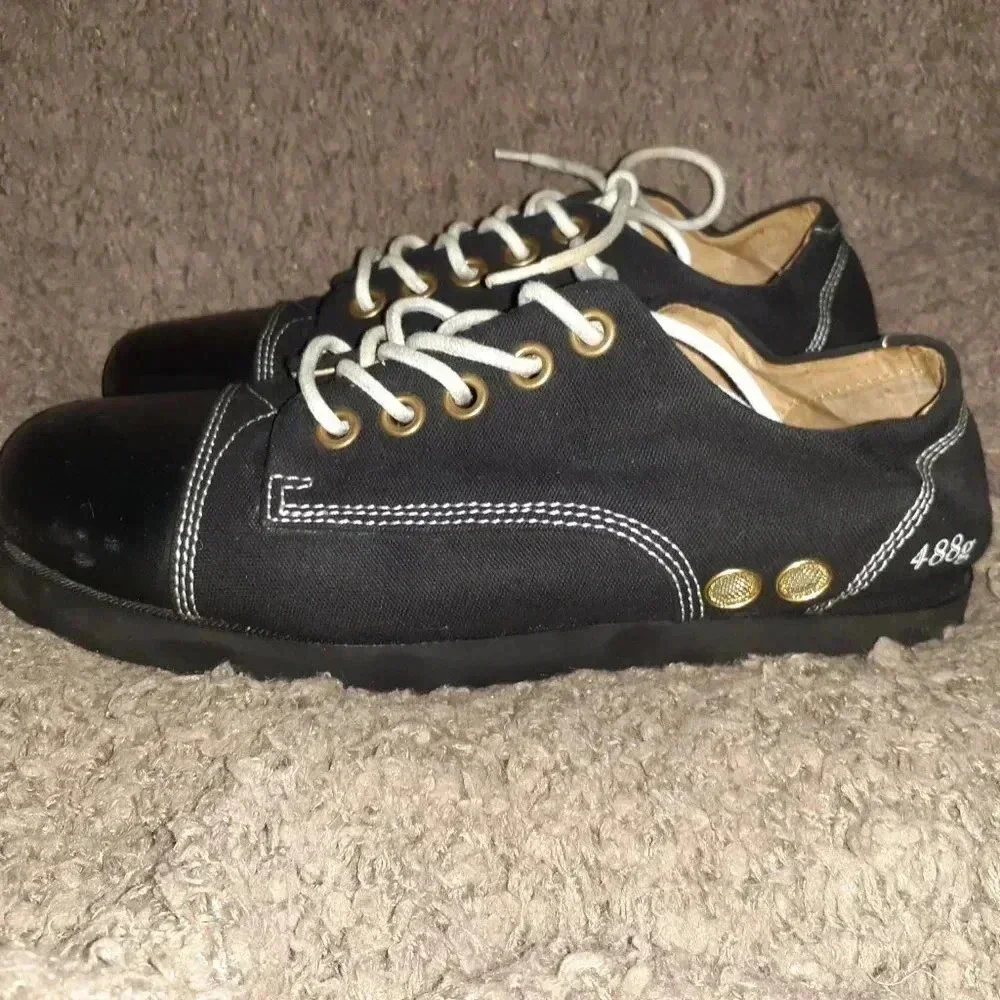 GRAM Scandinavia-488g Sneaker-Black Canvas/Leather Toe-White Stitch-Sz 8.5-Ex